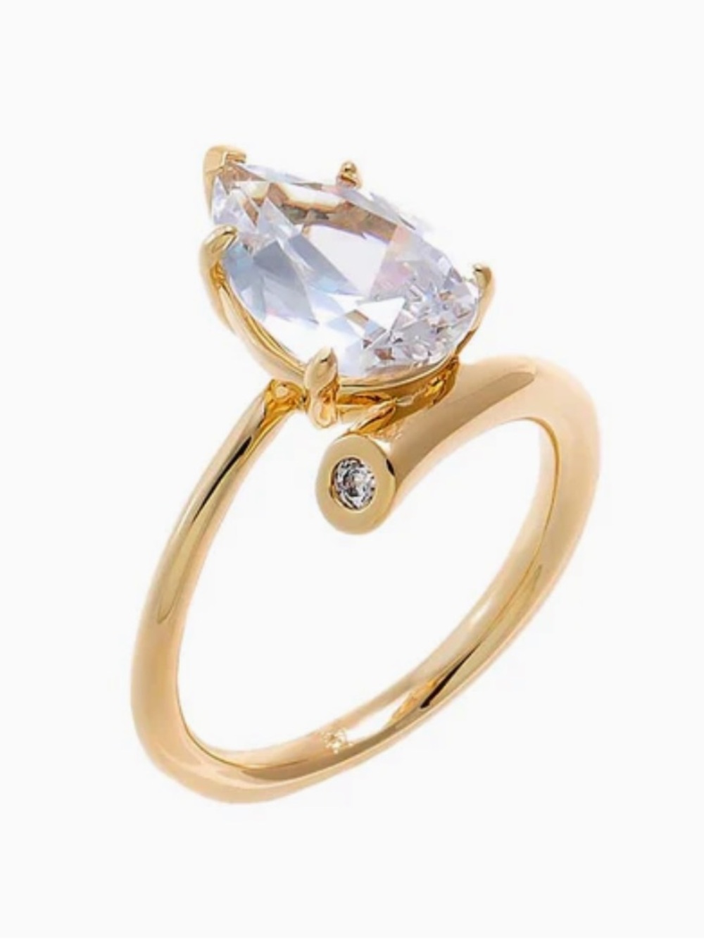 Adina Eden Gold Plated Pear CZ Claw Ring with Clear Stone NEW
